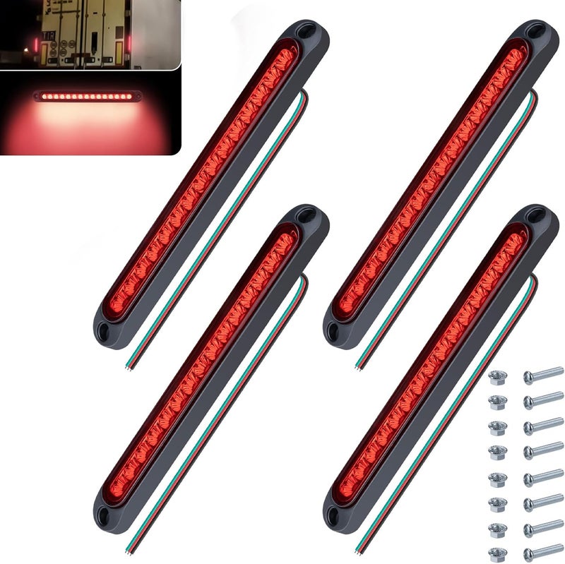 ecocstm 4 PCS Led Trailer Tail Light Bar, 10 Inch 15 Red Led Brake Lights Strip Assembly, IP67 Waterproof Trailer Light Kit for Golf Cart, for Marine Boats Golf Cart Offroad Truck RV UTV ATV - Image 1